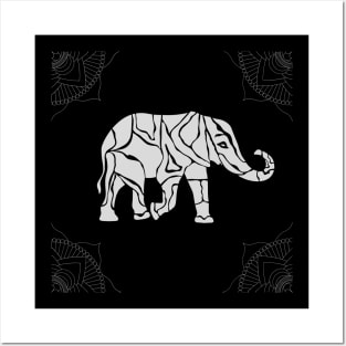 A wandering elephant with mandala pattern print Posters and Art